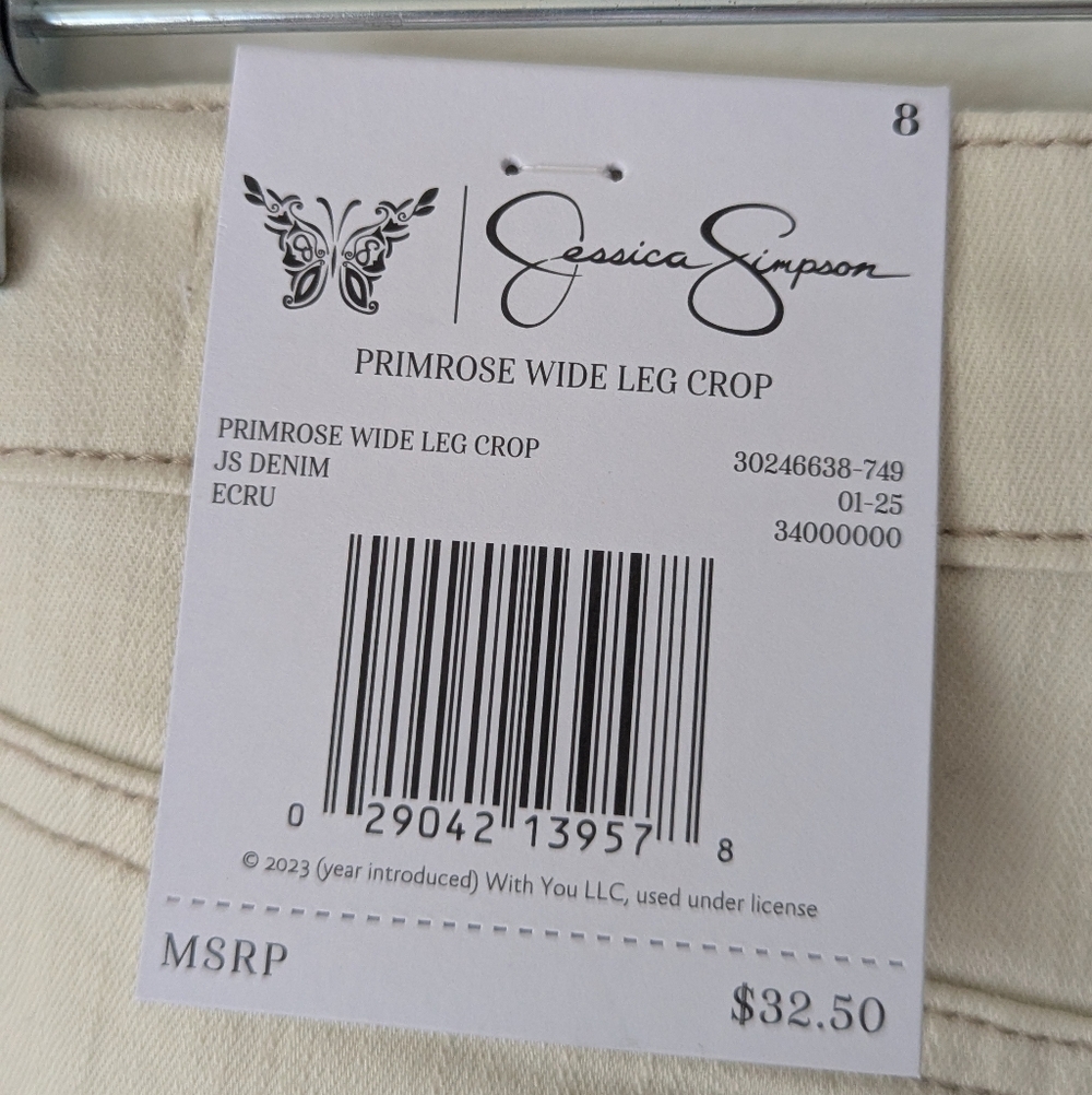 NWT Jessica Simpson Primrose Wide Leg Crop Cream Denim Jeans Size 8 - Picture 5 of 10